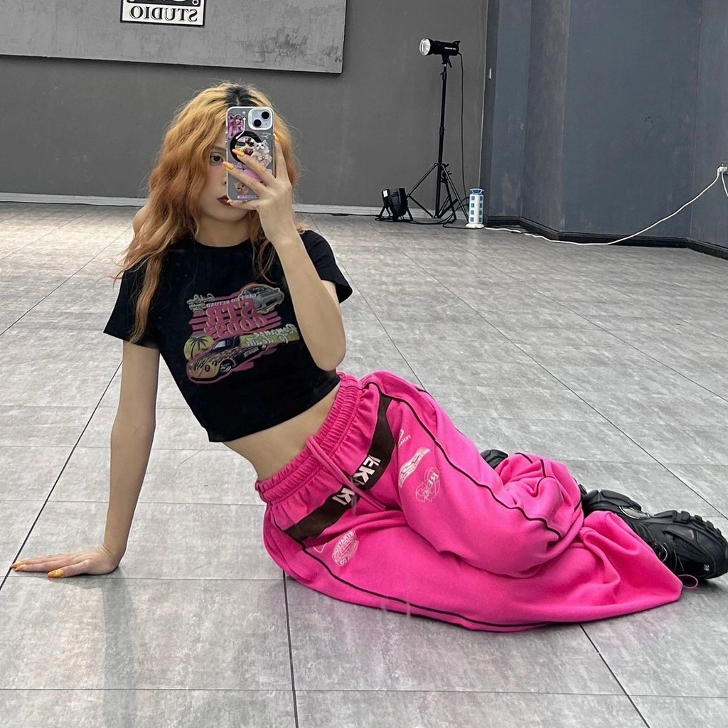 Quần Thể Thao Ống Rộng Lưng Cao Màu Sắc Bắt Mắt Phong Cách hip hop