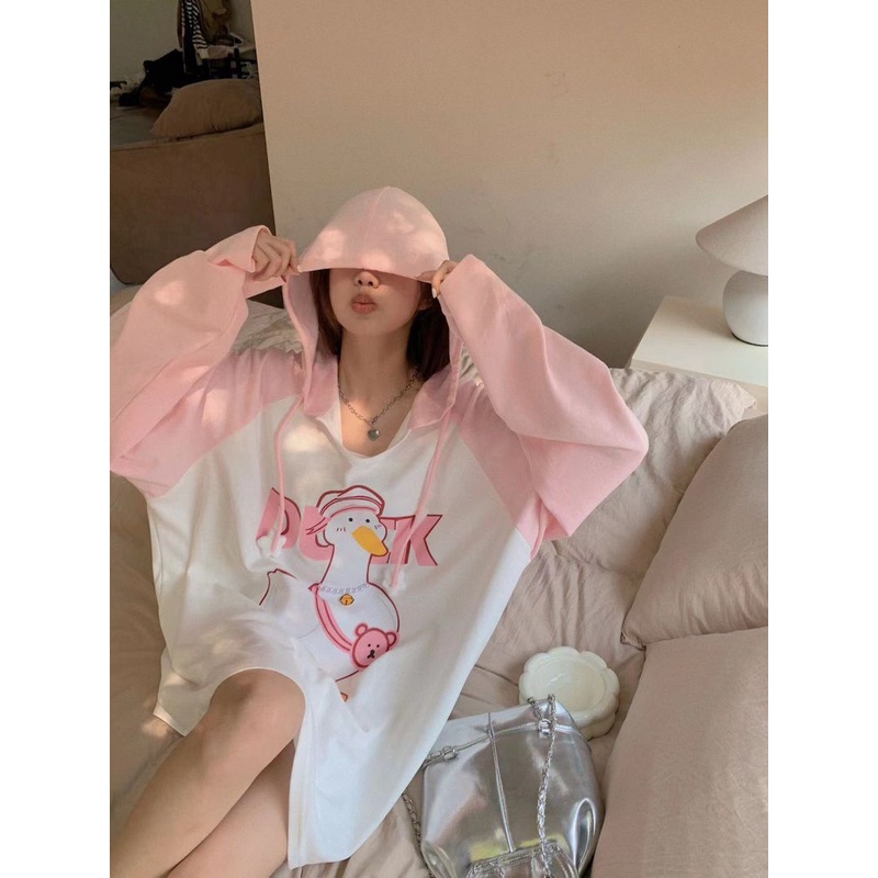 Jiashucheng Áo Thun Tay Dài Chống Nắng Dáng Rộng In Họa Tiết Hoạt Hình Thời Trang Mùa Thu Cho Nữ