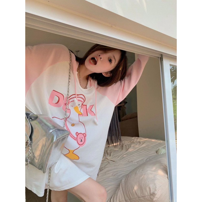 Jiashucheng Áo Thun Tay Dài Chống Nắng Dáng Rộng In Họa Tiết Hoạt Hình Thời Trang Mùa Thu Cho Nữ