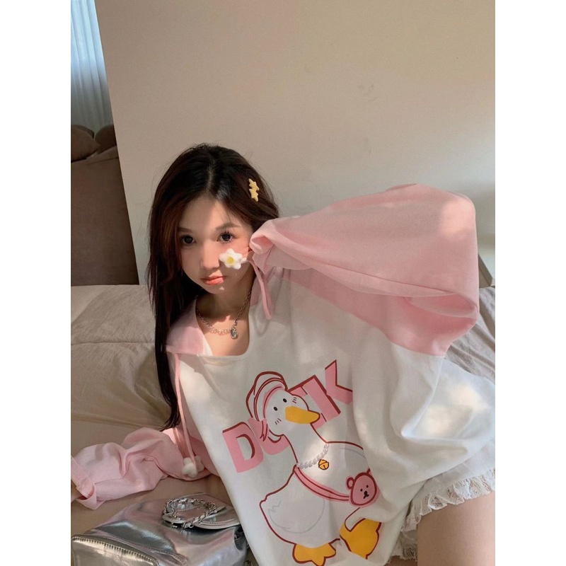 Jiashucheng Áo Thun Tay Dài Chống Nắng Dáng Rộng In Họa Tiết Hoạt Hình Thời Trang Mùa Thu Cho Nữ