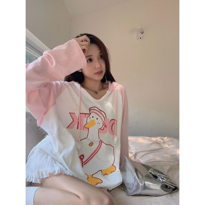 Jiashucheng Áo Thun Tay Dài Chống Nắng Dáng Rộng In Họa Tiết Hoạt Hình Thời Trang Mùa Thu Cho Nữ