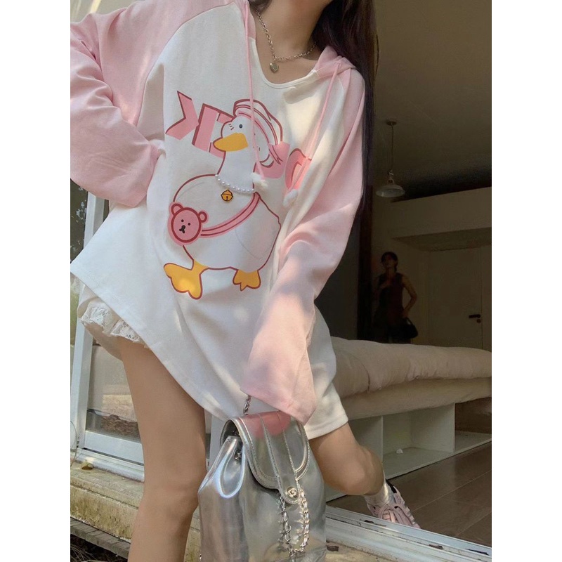 Jiashucheng Áo Thun Tay Dài Chống Nắng Dáng Rộng In Họa Tiết Hoạt Hình Thời Trang Mùa Thu Cho Nữ