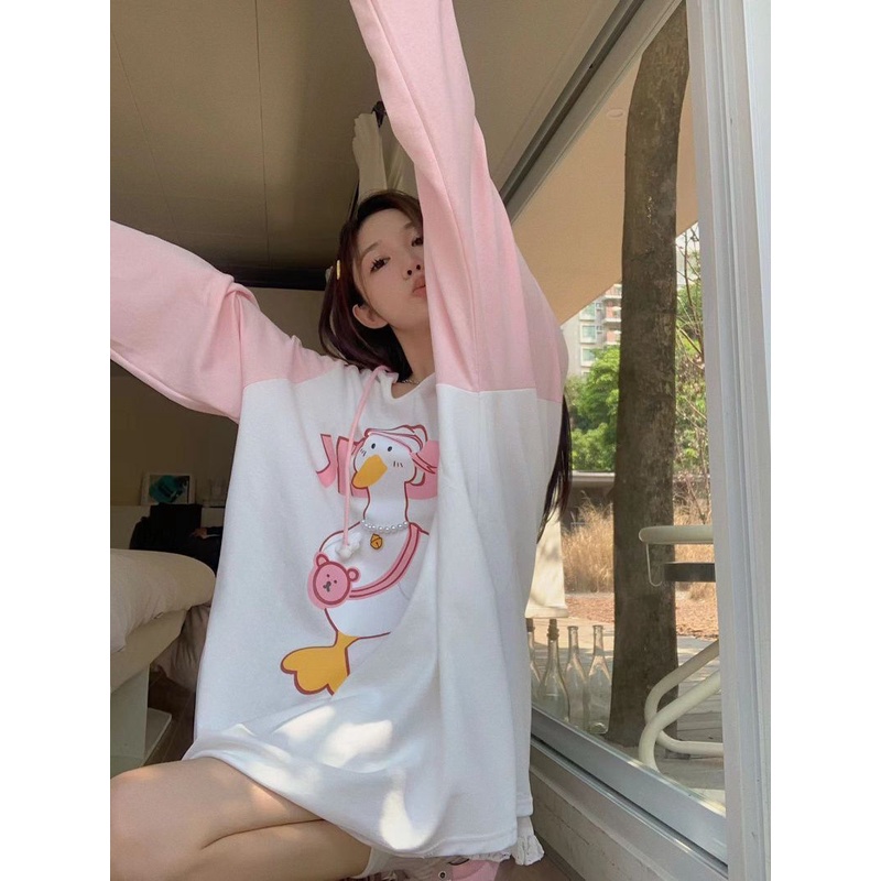 Jiashucheng Áo Thun Tay Dài Chống Nắng Dáng Rộng In Họa Tiết Hoạt Hình Thời Trang Mùa Thu Cho Nữ