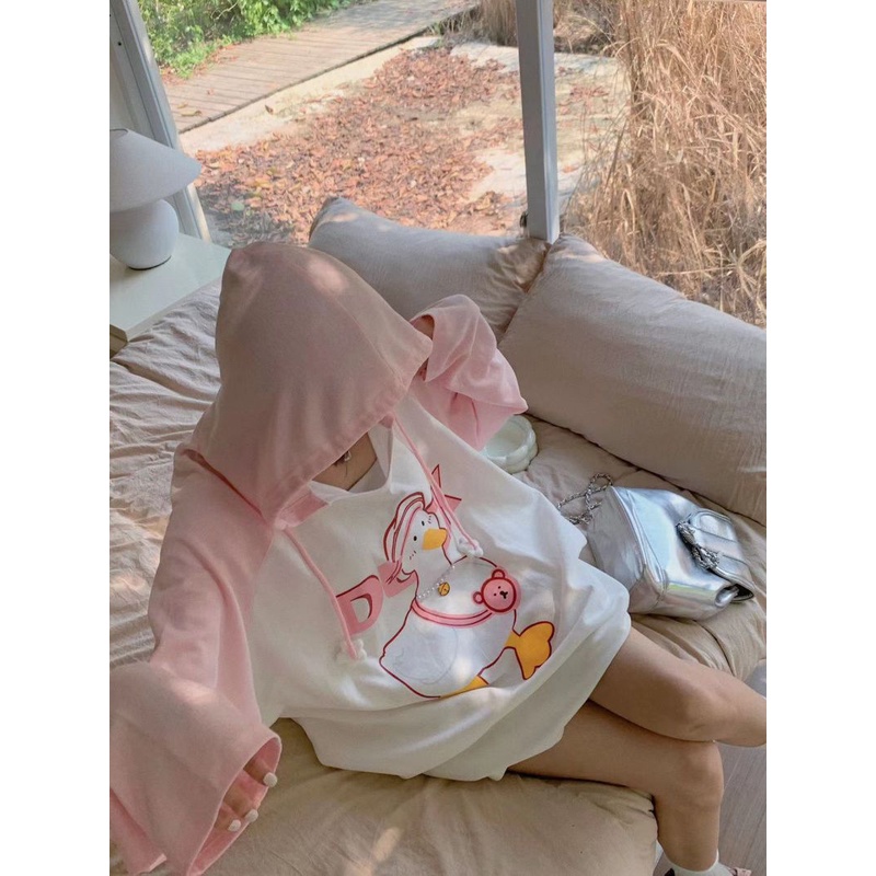 Jiashucheng Áo Thun Tay Dài Chống Nắng Dáng Rộng In Họa Tiết Hoạt Hình Thời Trang Mùa Thu Cho Nữ