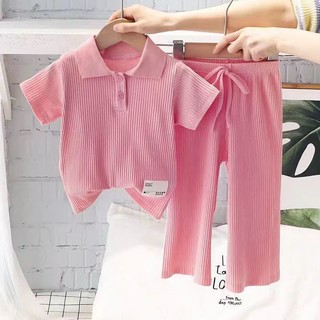 Đồ mùa hè cho bé gái set baju kanak kanak perempuan Bộ Áo polo + Quần Ống Rộng Chống Muỗi Phong Cách Hàn Quốc Cho Bé Gái