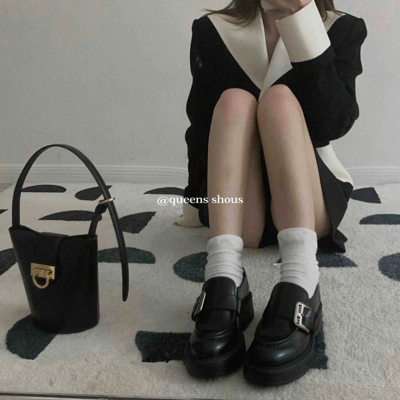 Giày Da Đế Dày Phong Cách retro Pháp Thời Trang Mùa Xuân 2023 Cho Nữ