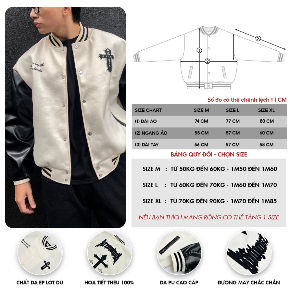 Bomber tay da , varsity jacket nam nữ chất dạ 2 lớp , áo khoác bóng chày local brand unisex - Gin Store - Hàng mới về