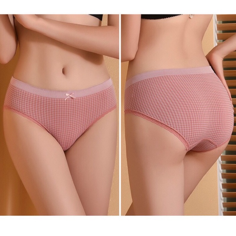 Quần Lót Nữ Cotton Chip Co Giãn 4 Chiều Kẻ Caro Viền Ren Dễ Thương 555 Đồ Lót HAISHOP