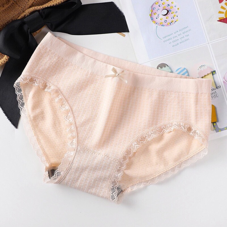 Quần Lót Nữ Cotton Chip Co Giãn 4 Chiều Kẻ Caro Viền Ren Dễ Thương 555 Đồ Lót HAISHOP