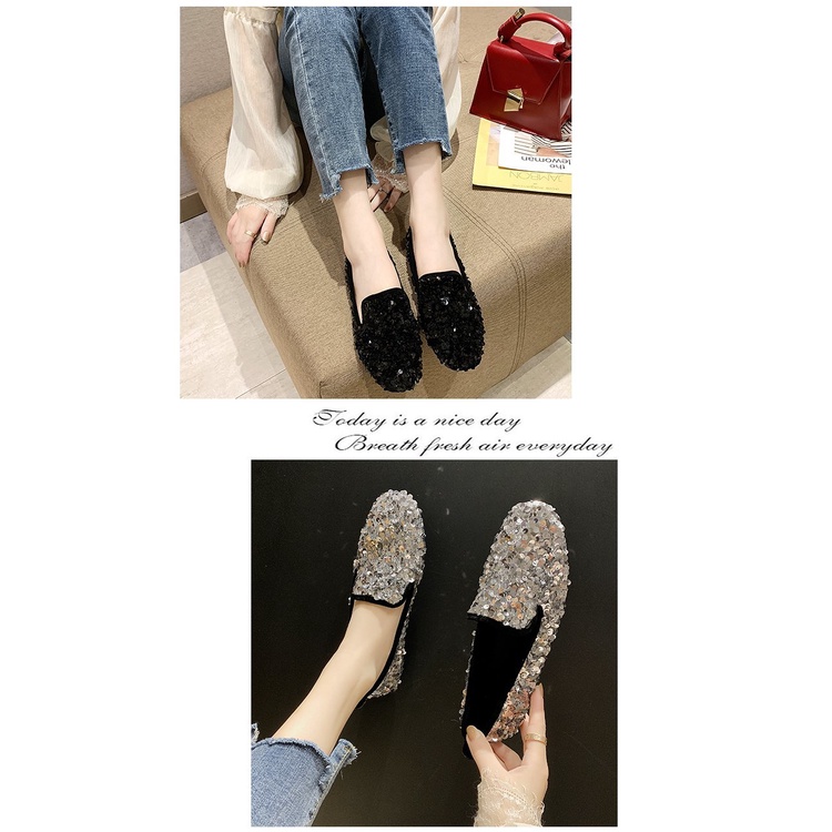 Giày Lười Đính Đá Thời Trang Mùa Xuân Hàn Quốc 2019 Cho Nữ