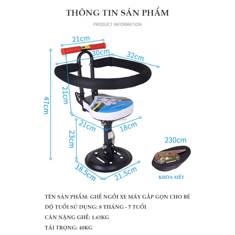 Ghế ngồi xe máy cho bé Bònbon_GG - Ghế ngồi trước đi xe ga LEAD, VISION, SH, VESPA , Xe đạp điện, An toàn cho trẻ .01