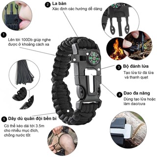 Vòng tay sinh tồn đa chức năng Piramy 5 in 1, la bàn, còi, dây dù... cắm trại, phượt, dã ngoại