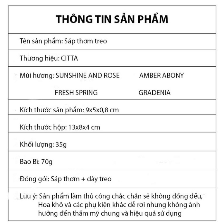 CITTA Sáp Thơm Phòng FALLEN FLOWERS Treo  Tủ Quần Áo, Phòng Ngủ, Khử Mùi Ẩm Mốc - Chính Hãng