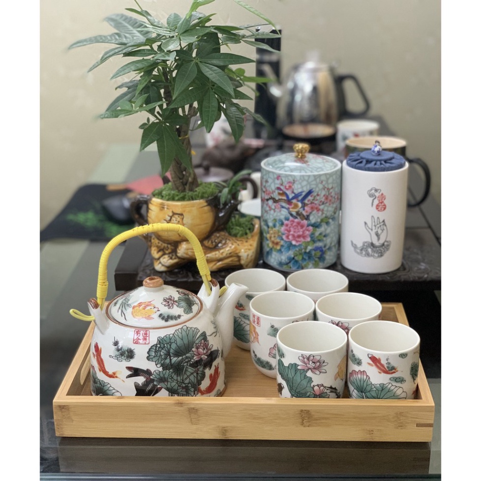 Bộ tích chén hoa sen cá chép quà lễ tết