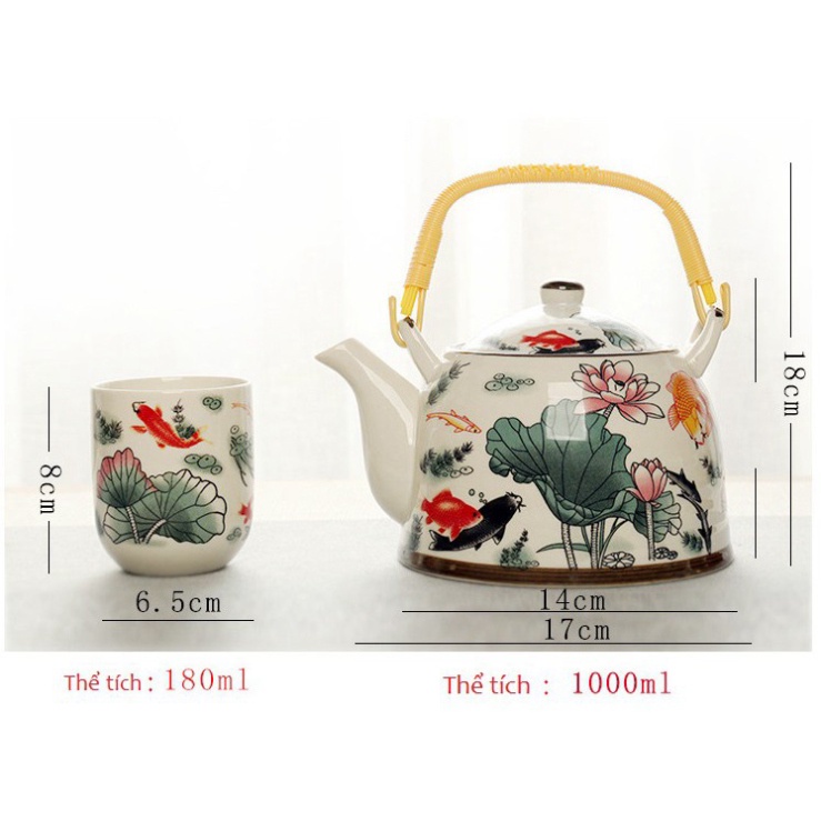 Bộ tích chén hoa sen cá chép quà lễ tết