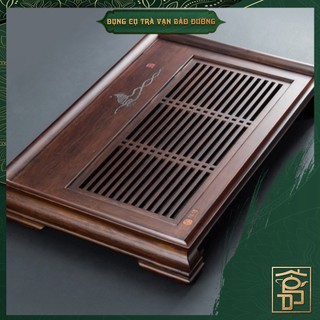 Khay tre trà kiểu Nhật siêu bền 50x34cm có sẵn gác chén và khay chứa nước thừa