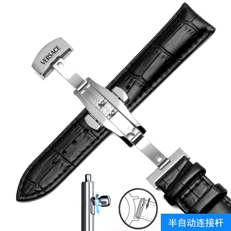 Versace Dây Đồng Hồ Đeo Tay Da Bò Thật Cài Khóa Bướm 18 20mm Cá Tính Cho Nam Và Nữ