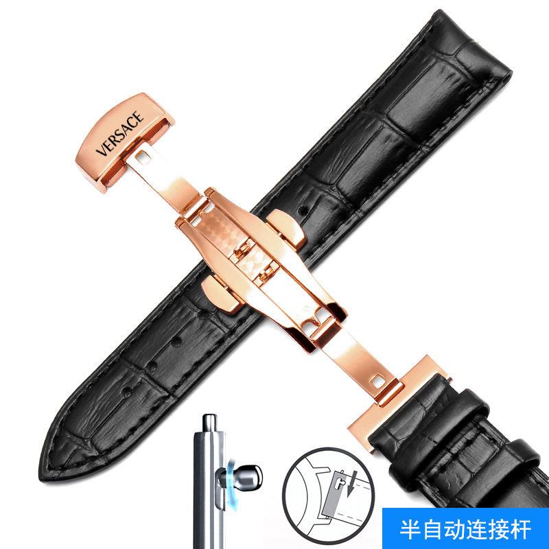Versace Dây Đồng Hồ Đeo Tay Da Bò Thật Cài Khóa Bướm 18 20mm Cá Tính Cho Nam Và Nữ