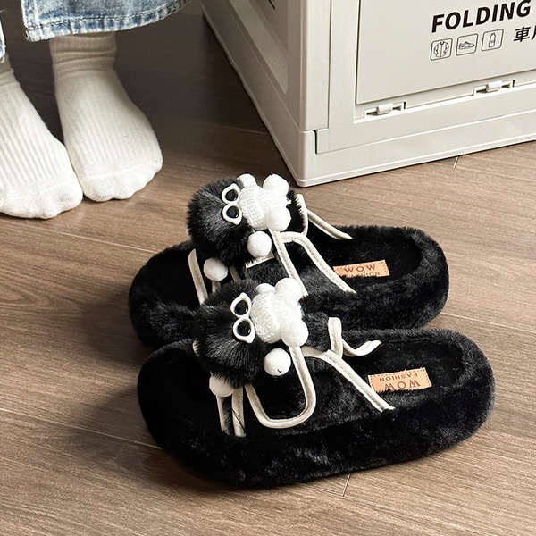 Dép cotton Phối Lông Thời Trang Thu Đông 2023 Cho Nữ