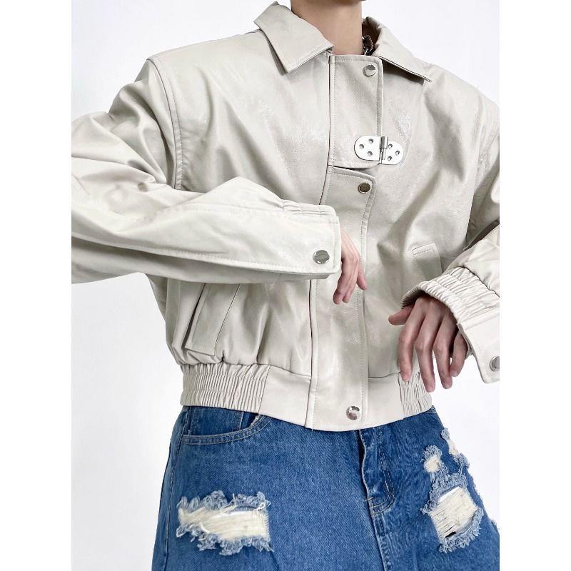 Áo Khoác Da Dáng Rộng Ngắn Phối Kim Loại Thời Trang Mùa Thu Cao Cấp Cho Nam