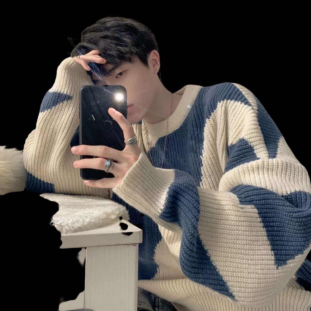 Áo Khoác sweater Dáng Rộng Ấm Áp Màu Sắc Tương Phản Thời Trang Cho Nam Giới