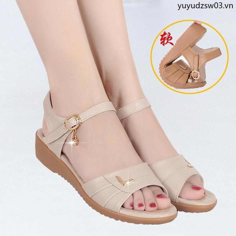 Giày Sandal Da Thật Đế Mềm size Lớn 45 Thời Trang Mùa Hè Cho Phụ Nữ Trung Niên