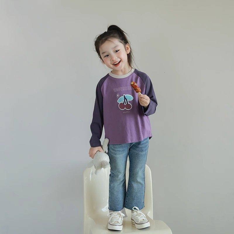 Xinxin ~ Áo Thun raglan Tay Dài Dáng Rộng Thêu Họa Tiết Dễ Thương Thời Trang Mùa Thu 2023 Phong Cách Hàn Quốc Cho Bé Gái