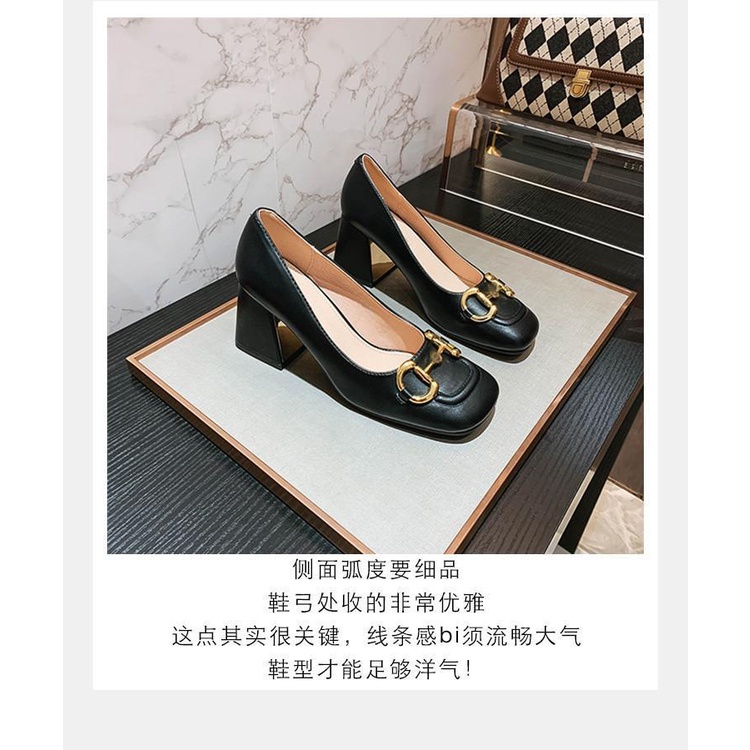 Giày Cao Gót Da Thật Mũi Vuông Thời Trang Mùa Xuân Cho Nữ