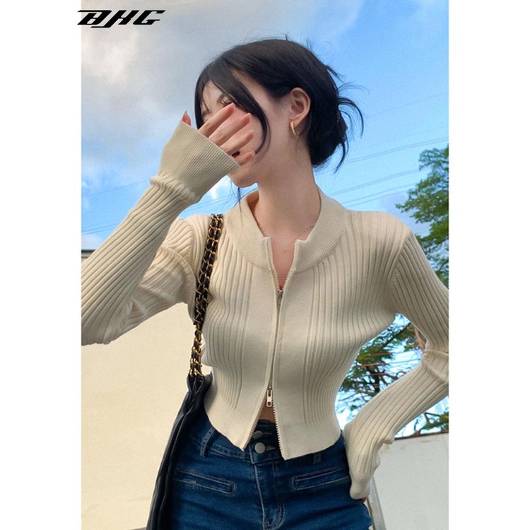 Thời Trang Áo Khoác cardigan Tay Dài Dáng Ôm Có Khóa Kéo Phong Cách Mùa Thu 2023 Cho Nữ