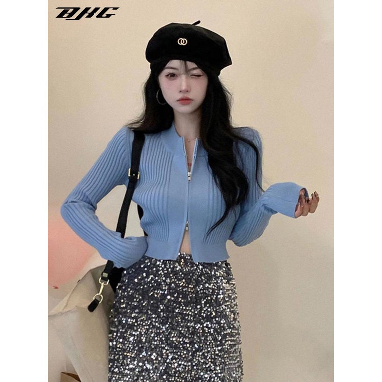 Thời Trang Áo Khoác cardigan Tay Dài Dáng Ôm Có Khóa Kéo Phong Cách Mùa Thu 2023 Cho Nữ