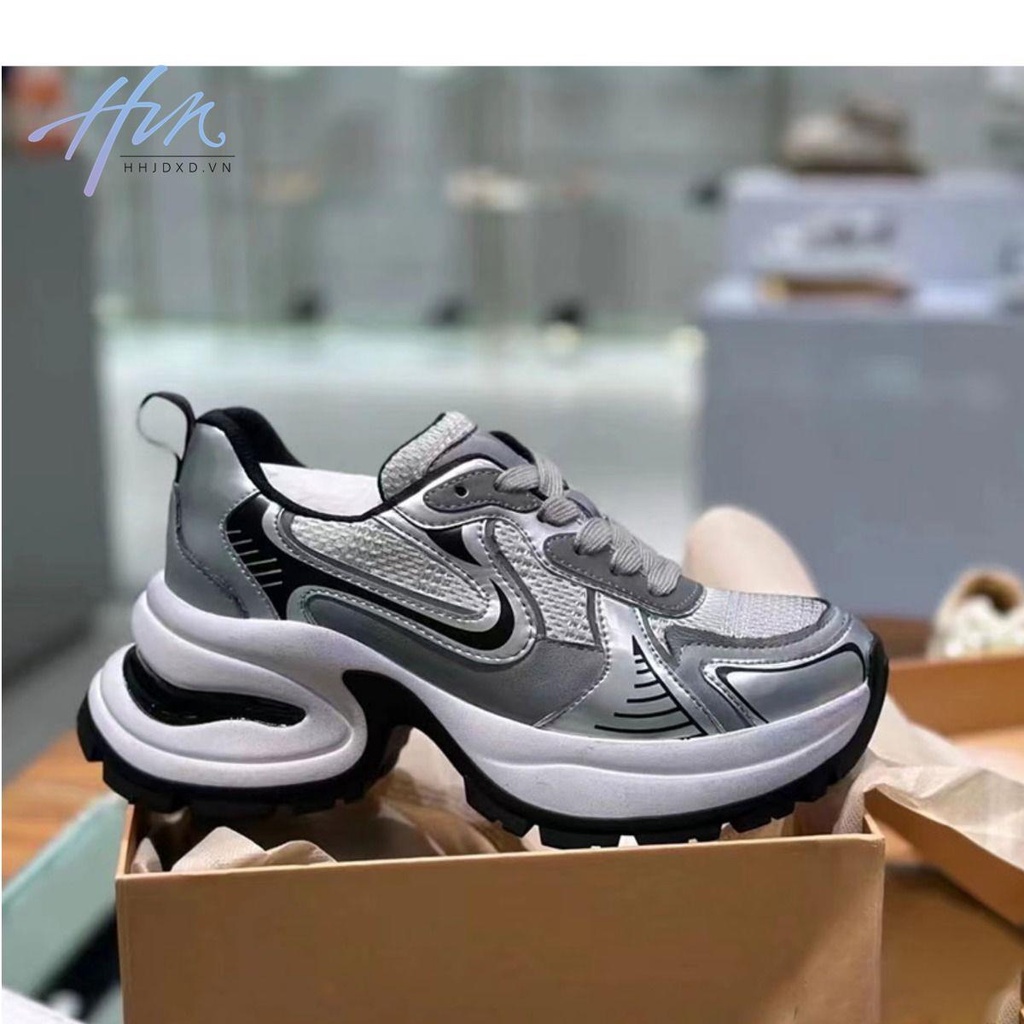 Giày Thể Thao Da Đế Dày Buộc Dây Phối Lưới Màu Bạc Thời Trang Thu Đông 2023