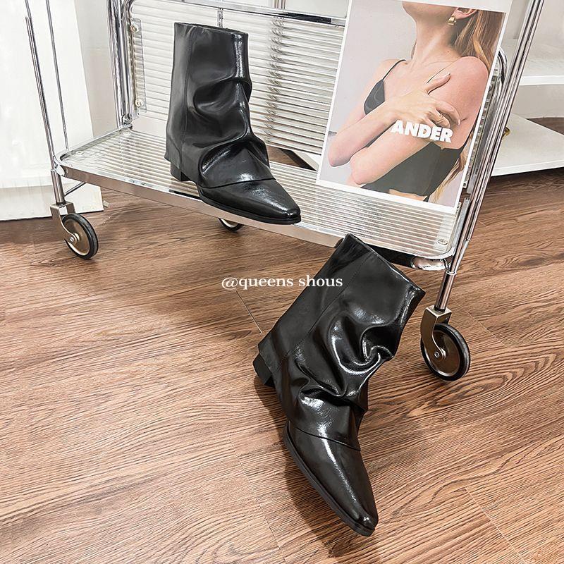 Giày Bốt Cao Gót Mũi Vuông Xếp Ly Màu Sắc Thời Trang Dễ Phối Đồ Cho Nữ