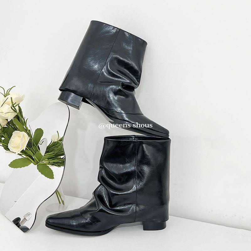 Giày Bốt Cao Gót Mũi Vuông Xếp Ly Màu Sắc Thời Trang Dễ Phối Đồ Cho Nữ