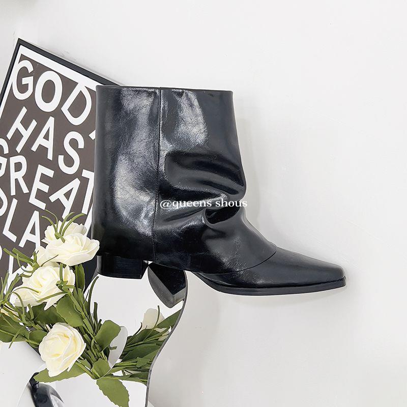 Giày Bốt Cao Gót Mũi Vuông Xếp Ly Màu Sắc Thời Trang Dễ Phối Đồ Cho Nữ