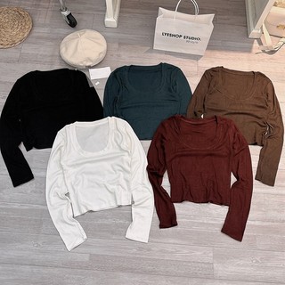 3035 ÁO THUN CROPTOP CỔ U DÀI TAY
