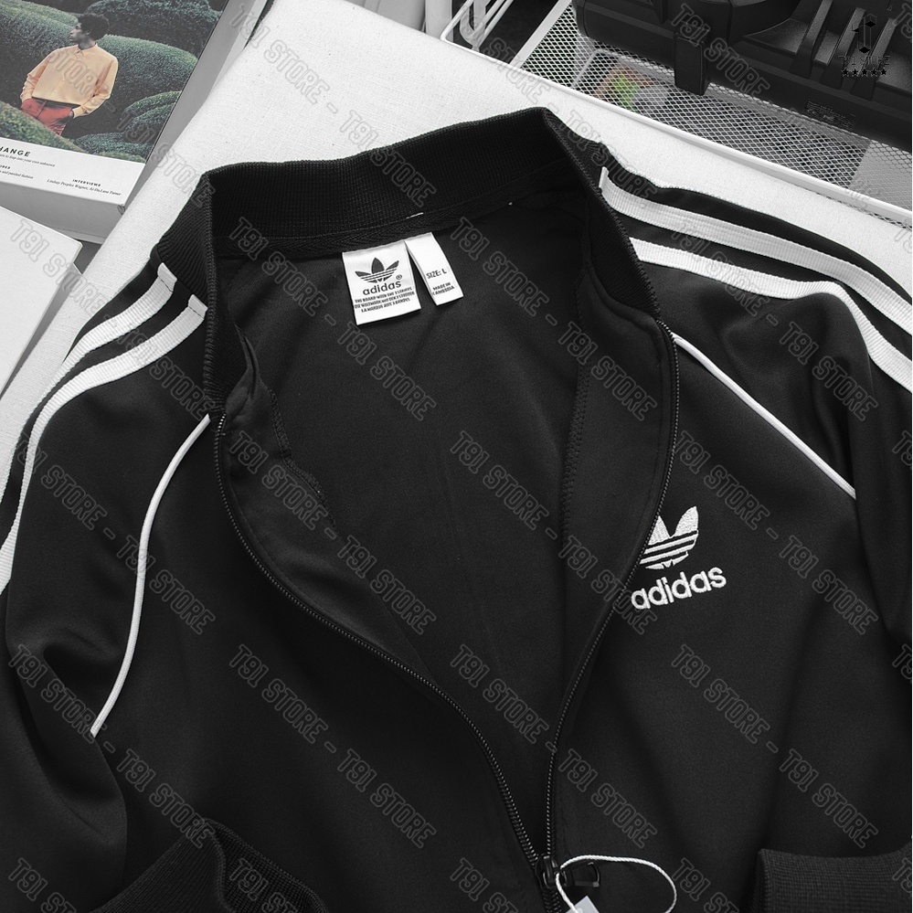 Áo Khoác Bomber Adidas 2 Lớp Thể Thao Nam Vải Thun Nỉ Dày Co Giãn Áo Khoác 3 Sọc kẻ Trắng