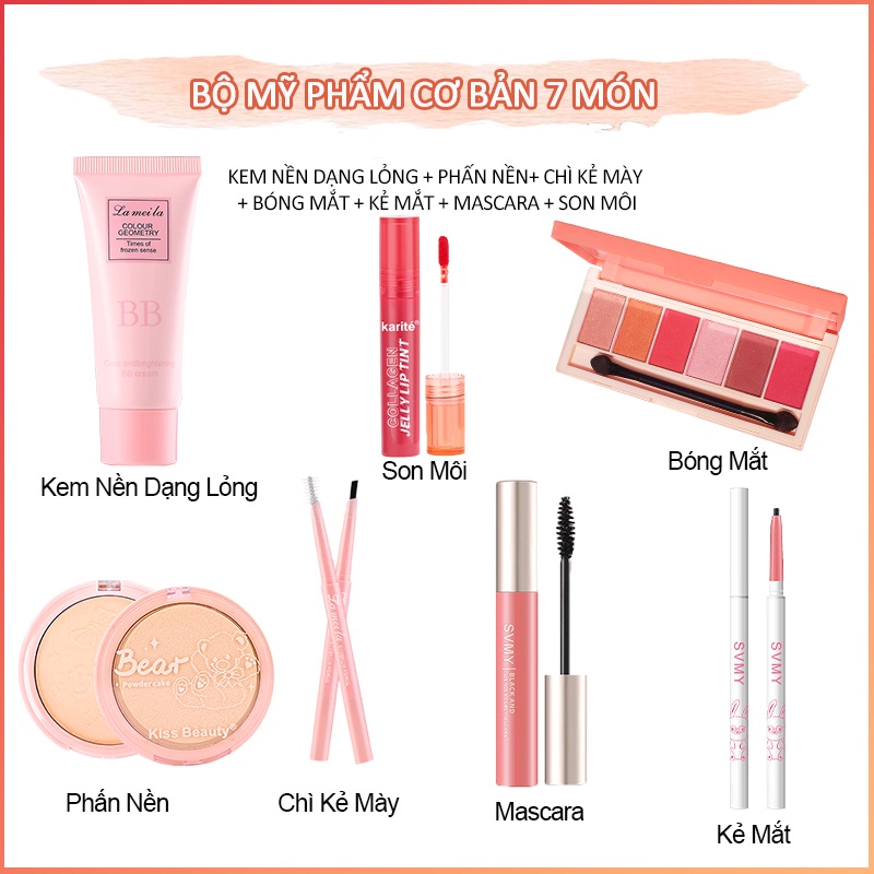 Bộ trang điểm 7 món set trang điểm bộ makeup đầy đủ chuyên nghiệp KB-6JT-H01+KB-CY14