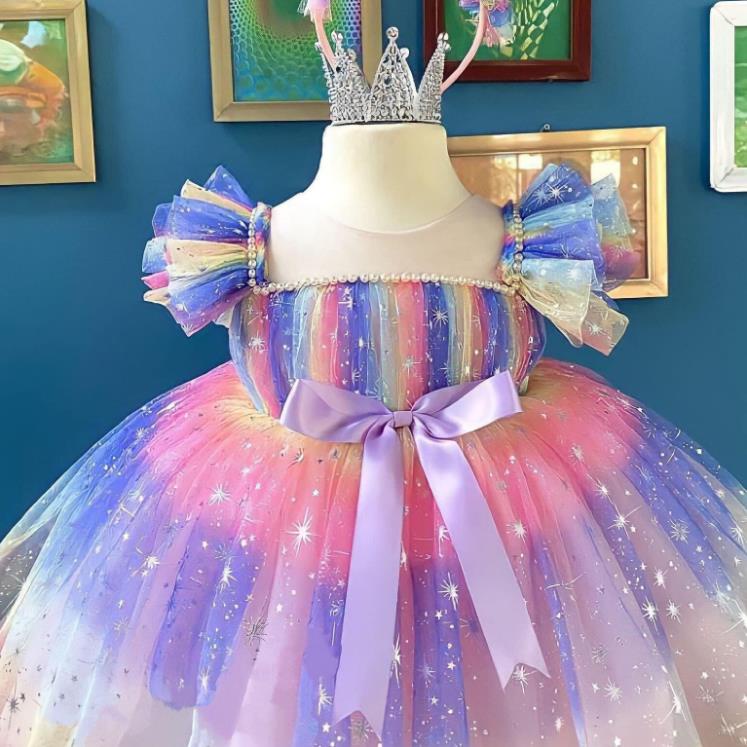 Váy Công Chúa Cầu Vồng Siêu Đẹp cho bé Gái - Đầm Công Chúa Thiết Kế Cao Cấp ChipKids