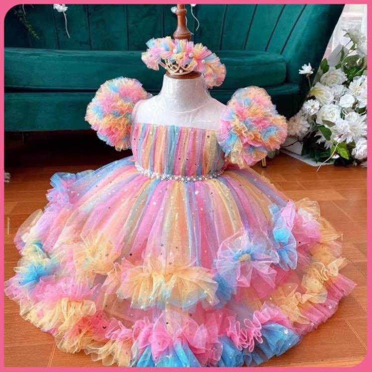 Váy Công Chúa Cầu Vồng Siêu Đẹp cho bé Gái - Đầm Công Chúa Thiết Kế Cao Cấp ChipKids