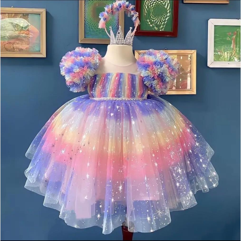 Váy Công Chúa Cầu Vồng Siêu Đẹp cho bé Gái - Đầm Công Chúa Thiết Kế Cao Cấp ChipKids