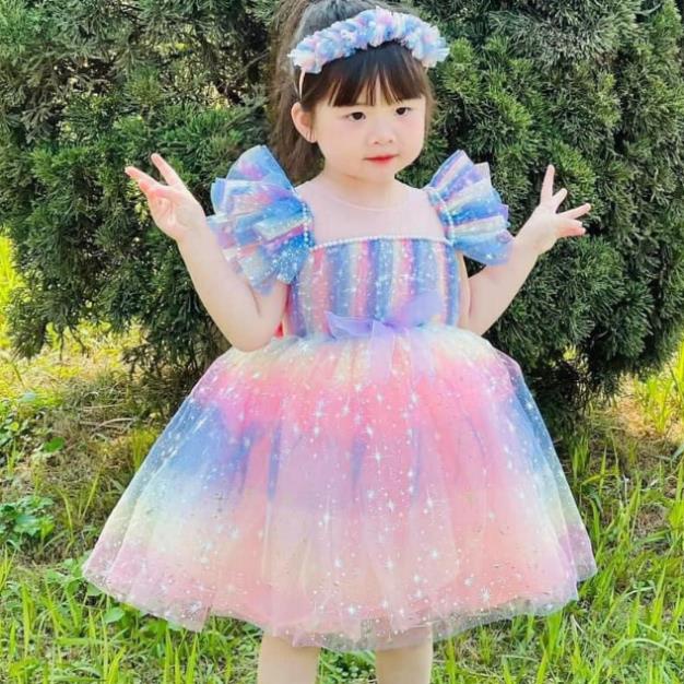 Váy Công Chúa Cầu Vồng Siêu Đẹp cho bé Gái - Đầm Công Chúa Thiết Kế Cao Cấp ChipKids