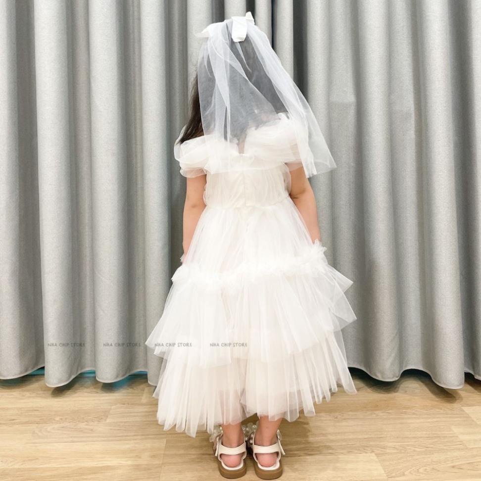 Váy yếm phủ vai xinh yêu bồng bềnh cho bé gái - Đầm Công Chúa Siêu Đẹp ChipKids