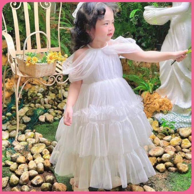 Váy yếm phủ vai xinh yêu bồng bềnh cho bé gái - Đầm Công Chúa Siêu Đẹp ChipKids