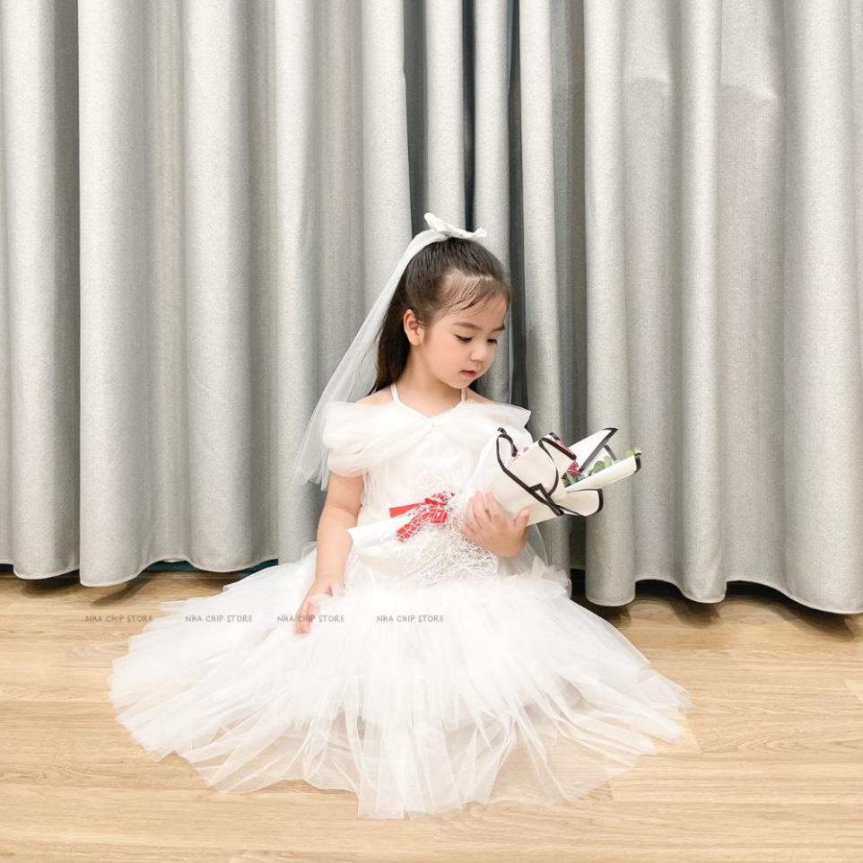 Váy yếm phủ vai xinh yêu bồng bềnh cho bé gái - Đầm Công Chúa Siêu Đẹp ChipKids