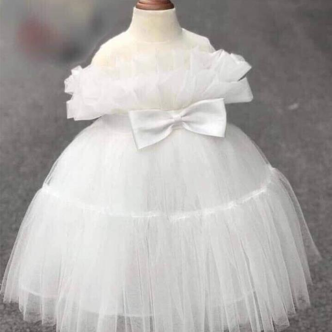 Váy Xếp Ngực Nơ Eo Xinh Xắn Cho Bé, Tặng Kèm Bờm Xinh Xắn