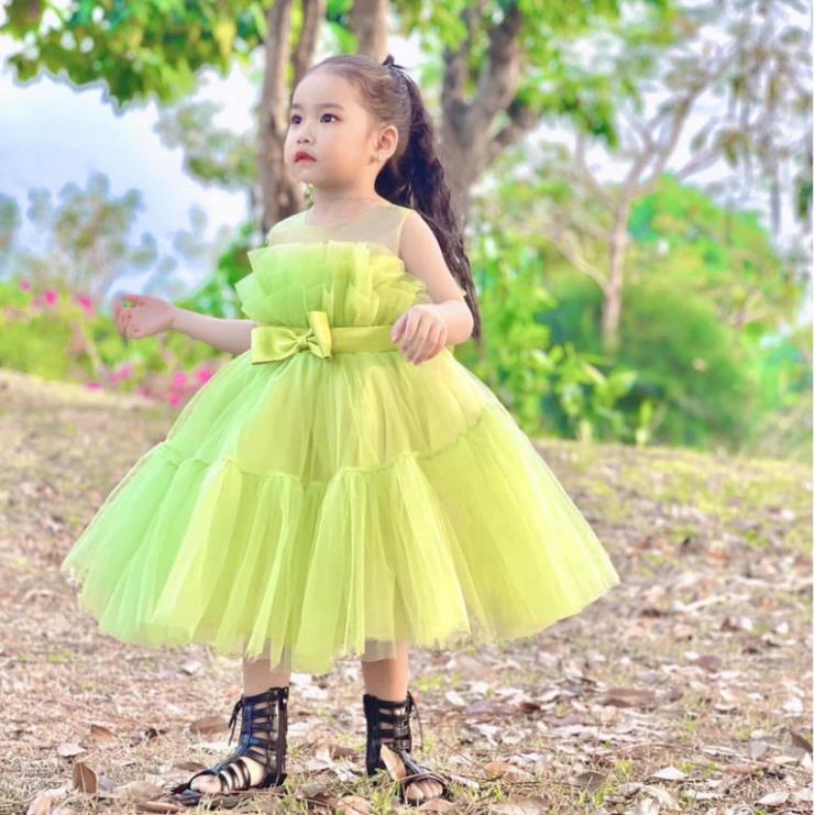Váy Xếp Ngực Nơ Eo Xinh Xắn Cho Bé, Tặng Kèm Bờm Xinh Xắn