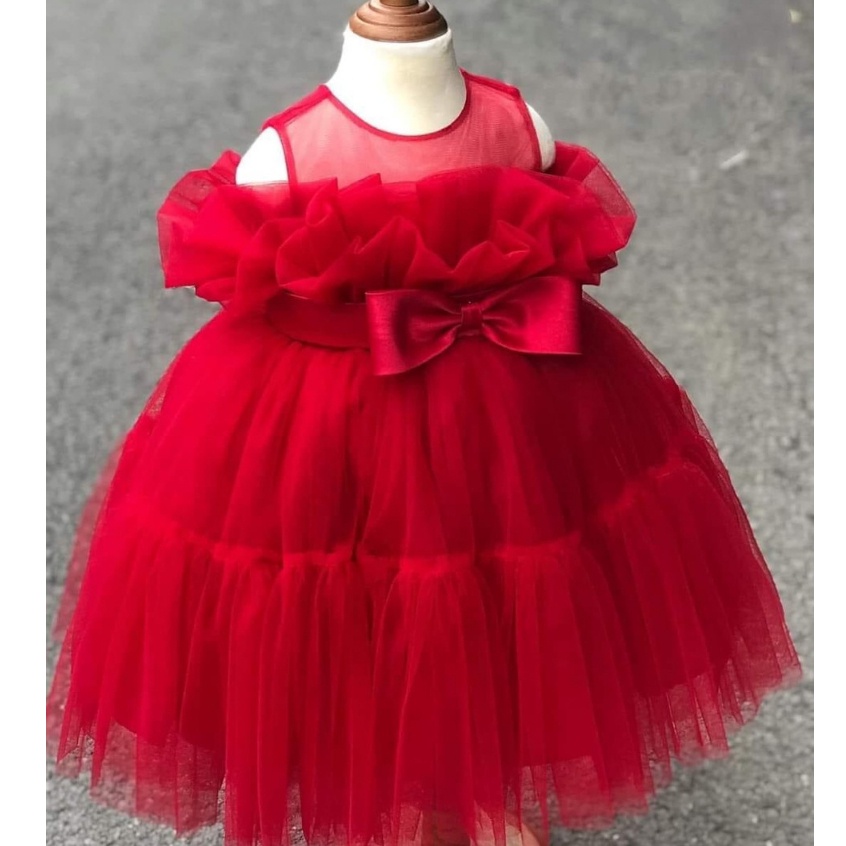 Váy Xếp Ngực Nơ Eo Xinh Xắn Cho Bé, Tặng Kèm Bờm Xinh Xắn