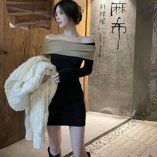 Jiashucheng Đầm Ôm Dáng Không Dây Ghép Nối Xương Quai Xanh Quyến Rũ Cho Nữ