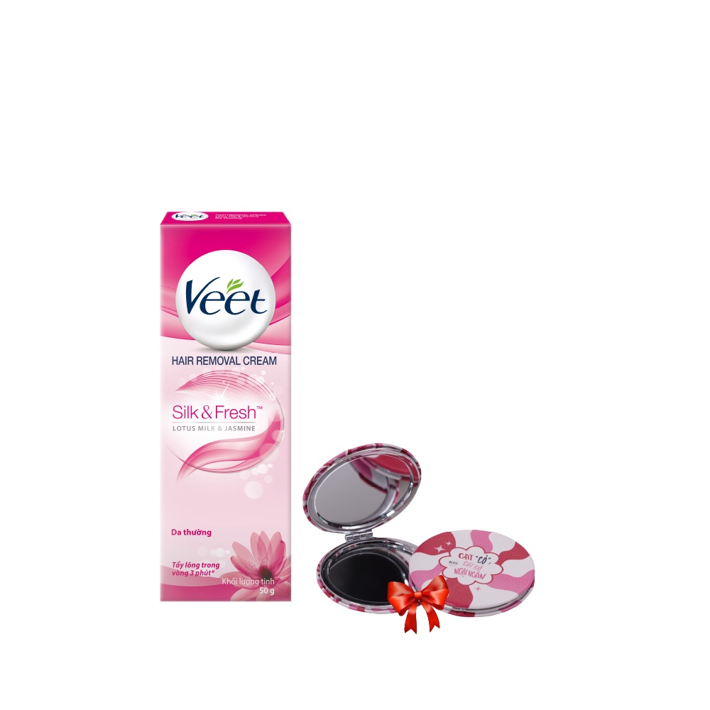 Combo 01 hộp kem tẩy lông Veet cho da thường 50g + tặng kèm 1 gương mini cầm tay độc quyền