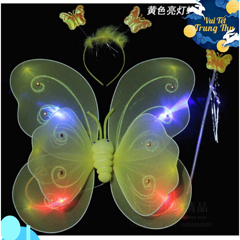 Đồ chơi cánh bướm kép CÓ ĐÈN kèm bờm gậy phép KHÔNG VÁY giá rẻ cho bé chơi Trung thu